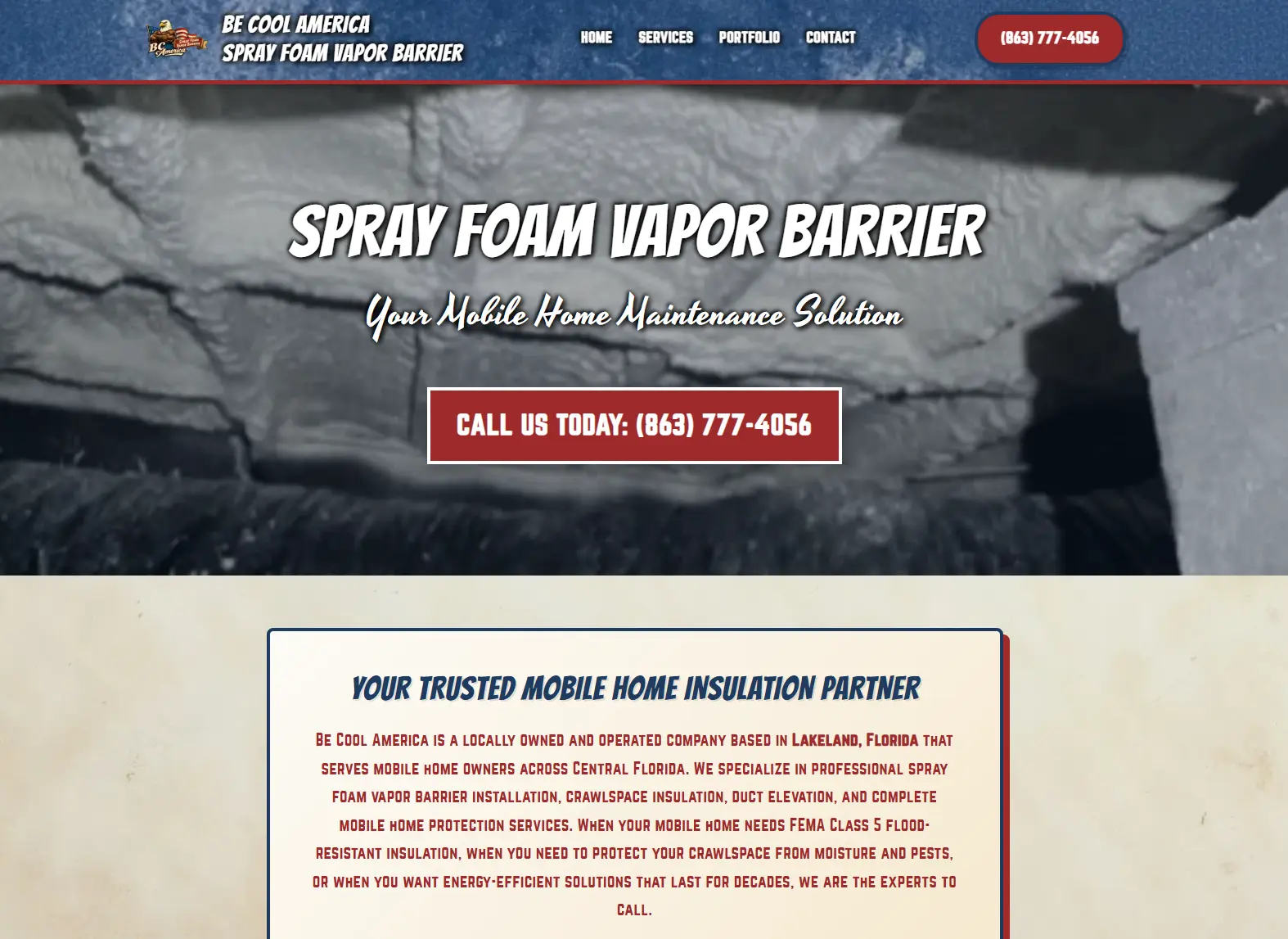 Be Cool America website screenshot - Insulation contractor website for the BeCoolAmerica company