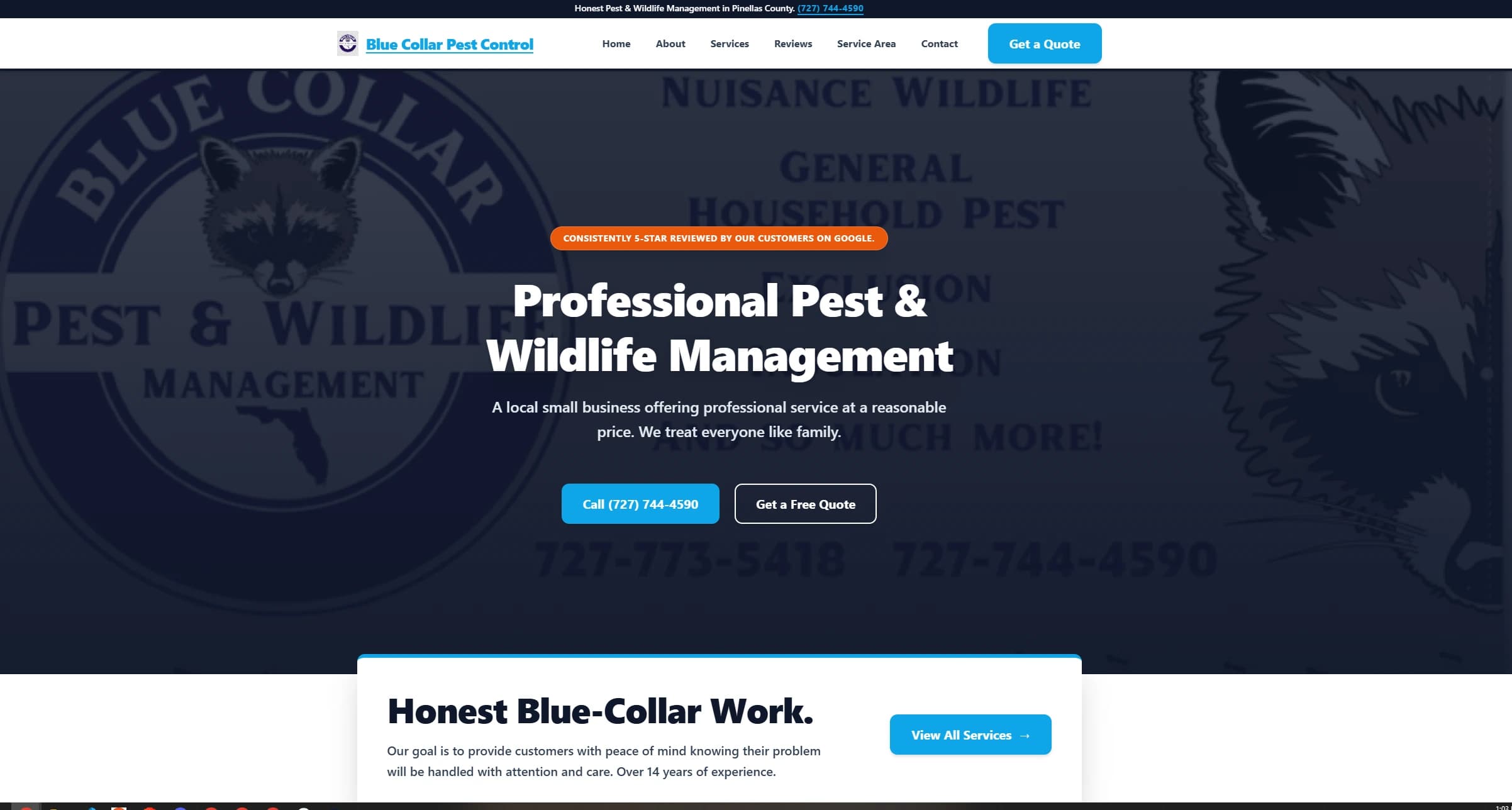 Blue Collar Wildlife - Wildlife and Pest Control Service Website